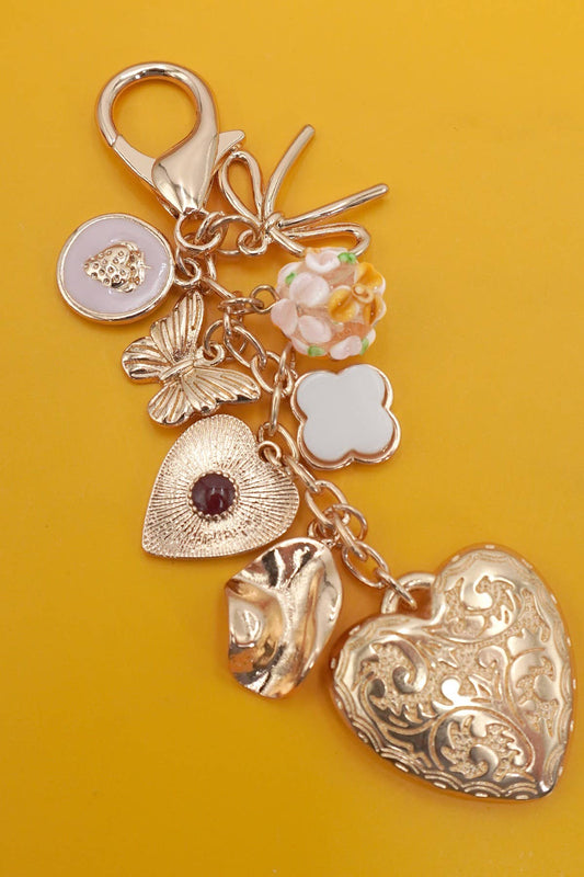 BAG KEY CHARM-HEART BOW BUTTERFLY CLOVER | 80K056: Gold