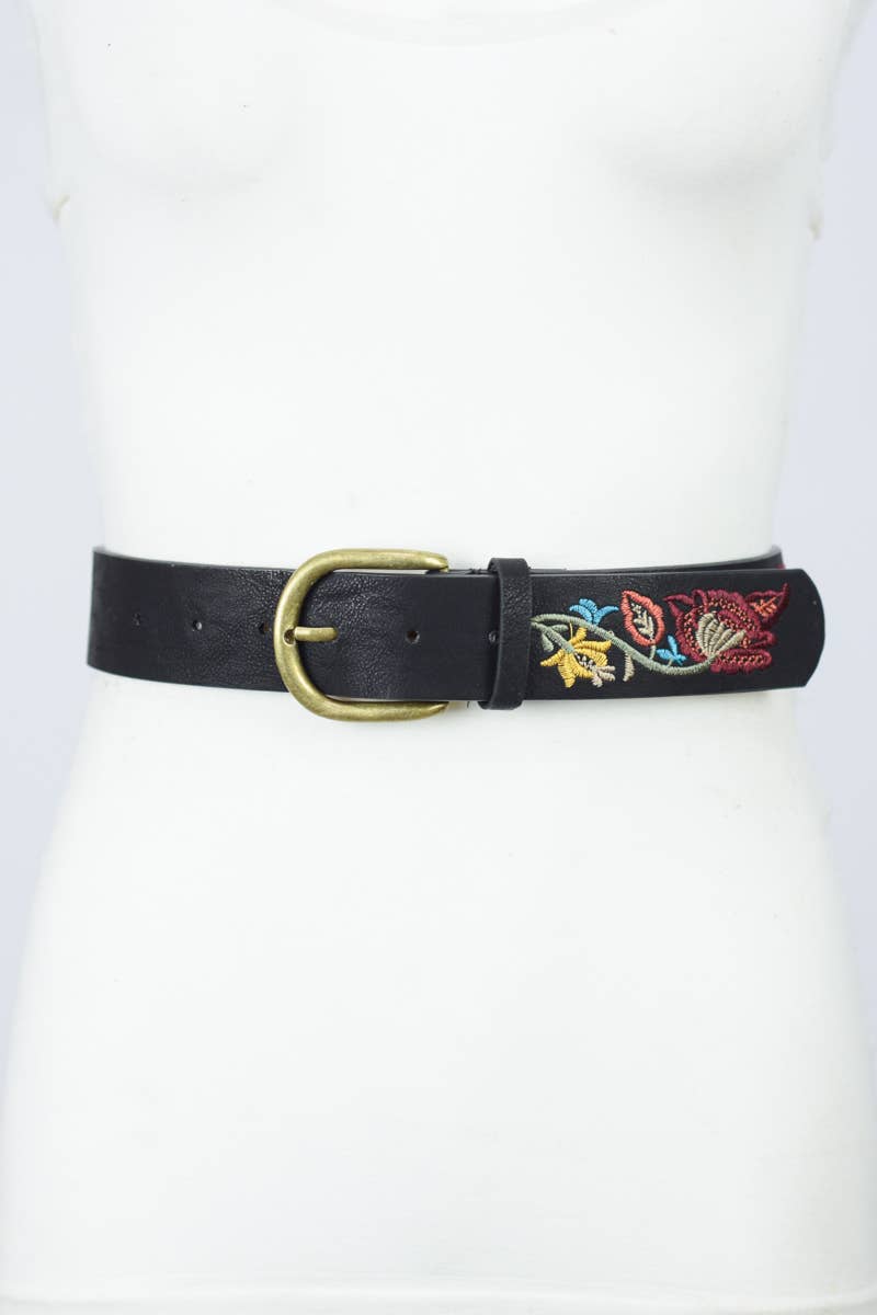 Flower Embroidered Statement Belt