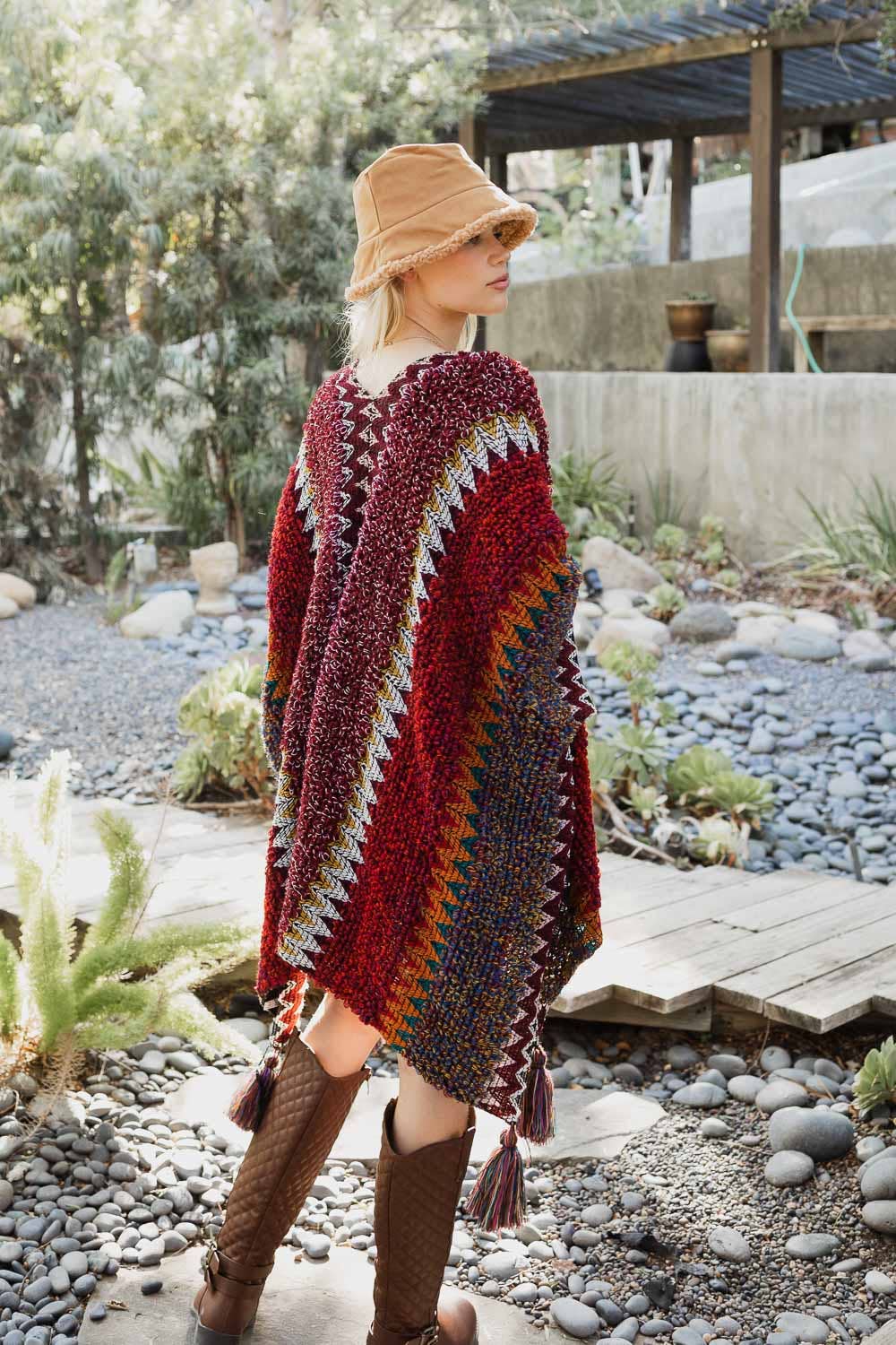 Western Colorful Crochet Patterned Ruana - The Original!: Mustard