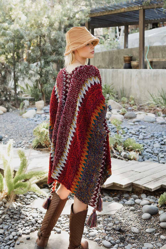 Western Colorful Crochet Patterned Ruana - The Original!: Maroon