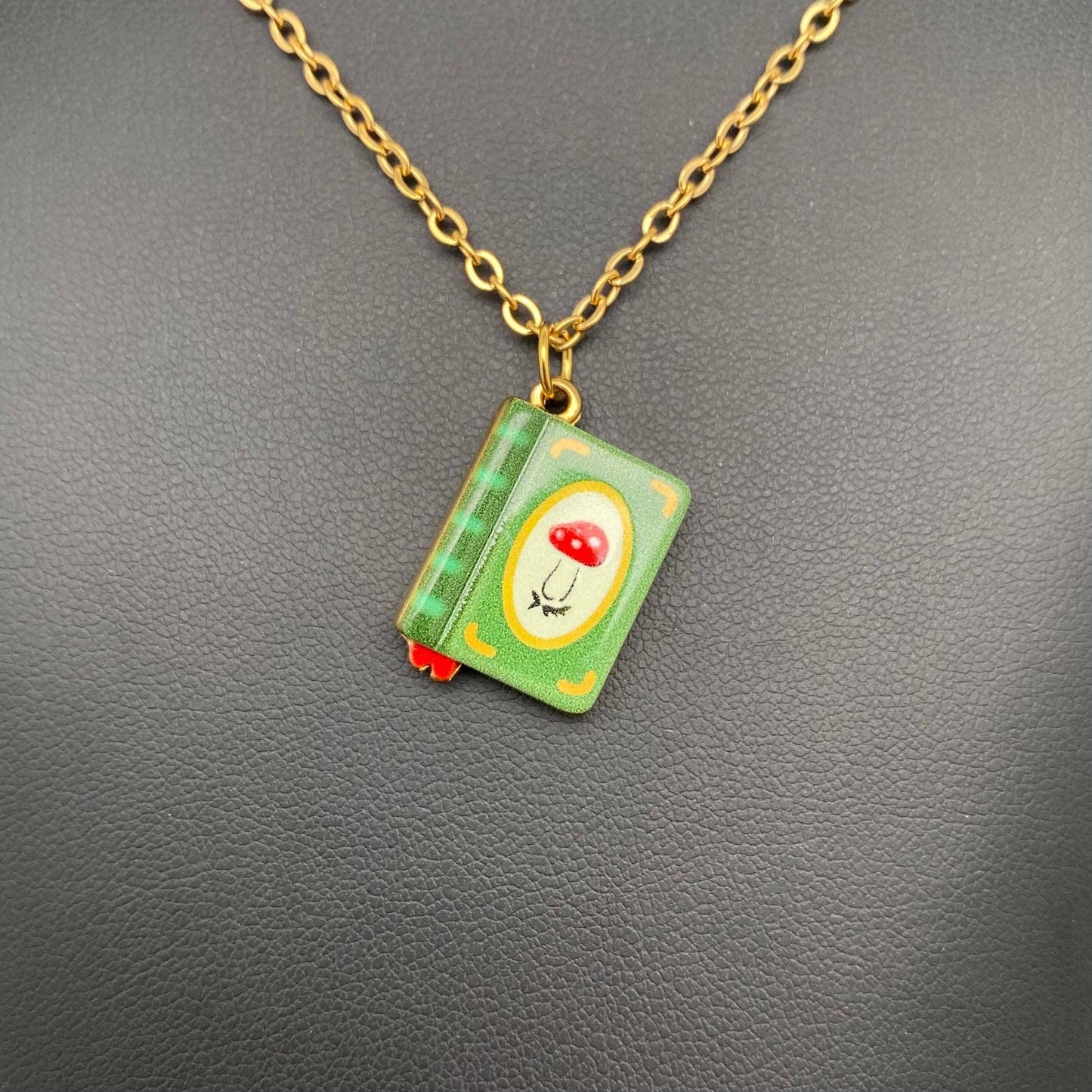 M35. Enamel Book 18K Golden Necklace