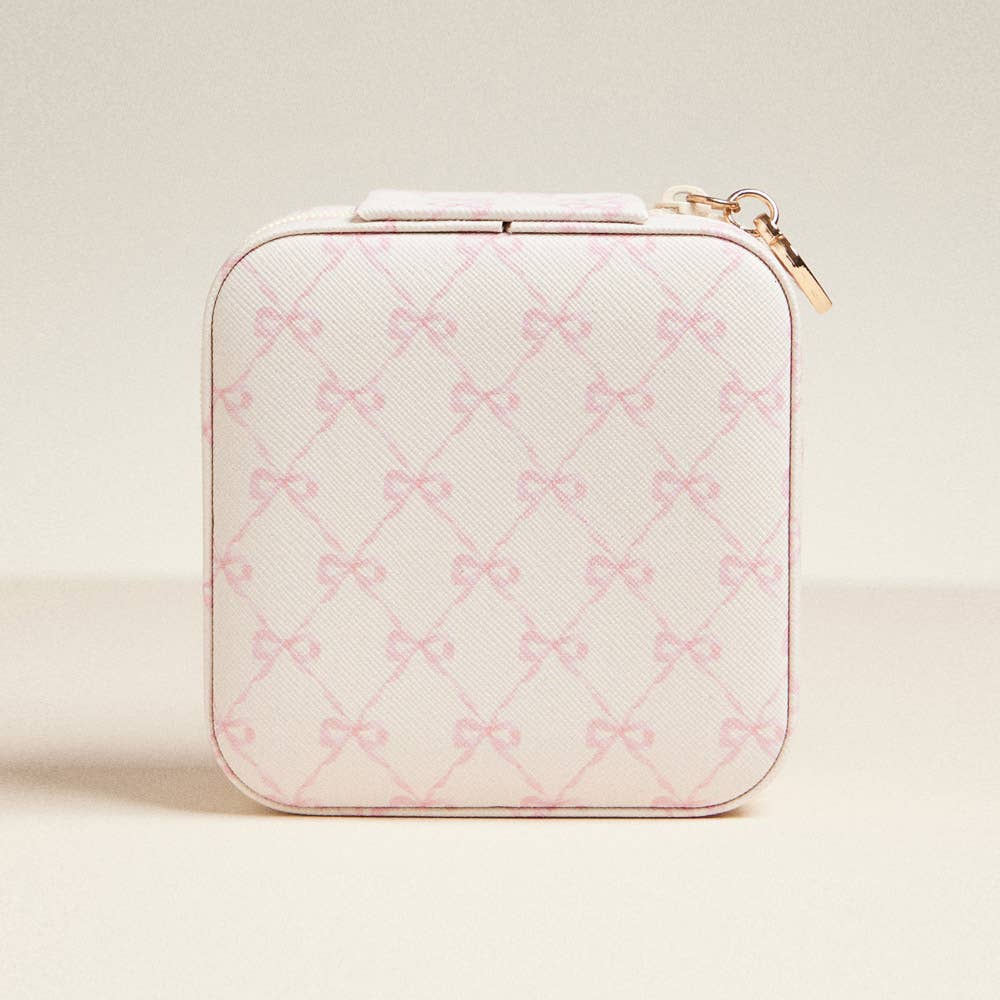 Pink Bow Pattern Portable Square Jewelry Box: Pink