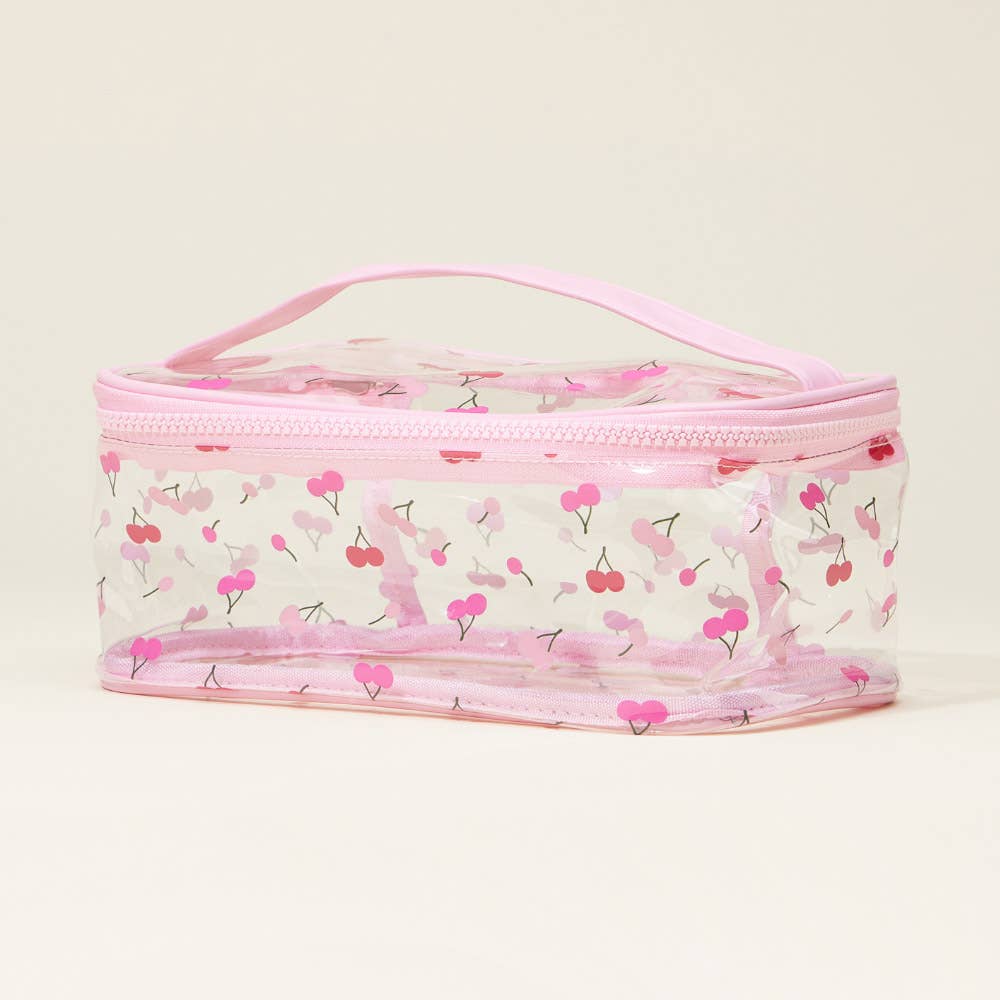 Top Handle Fruit Pattern Transparent Cosmetic Pouch Bag