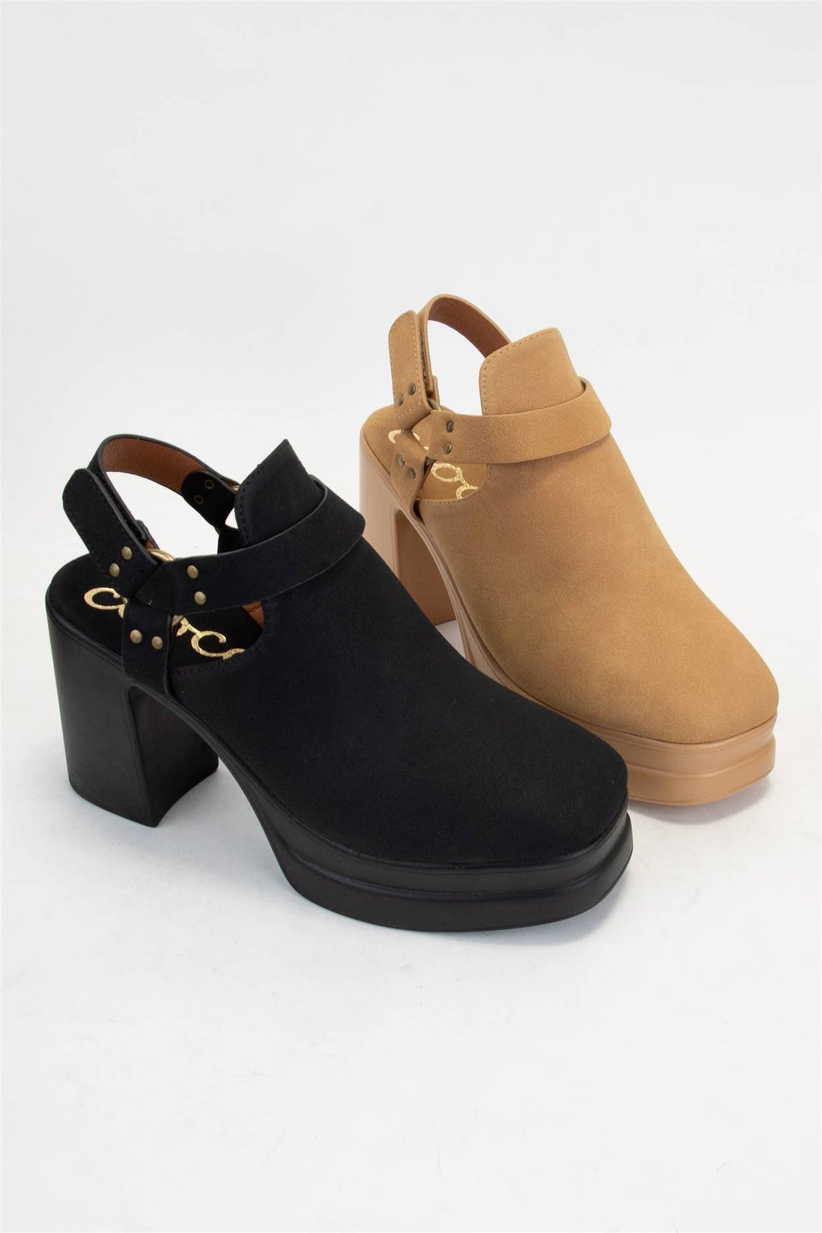 Black Slingback Cutout Platform Bootie Chunky Block Heel