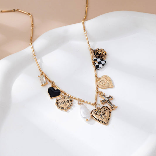 CHARM NECKLACE-HEART CHECKER CROSS CHARM | 80N92681