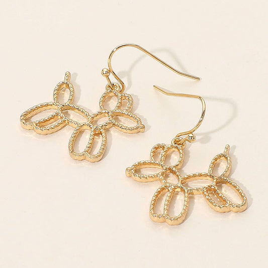 Textured Metal Open Balloon Dog Dangle Earrings