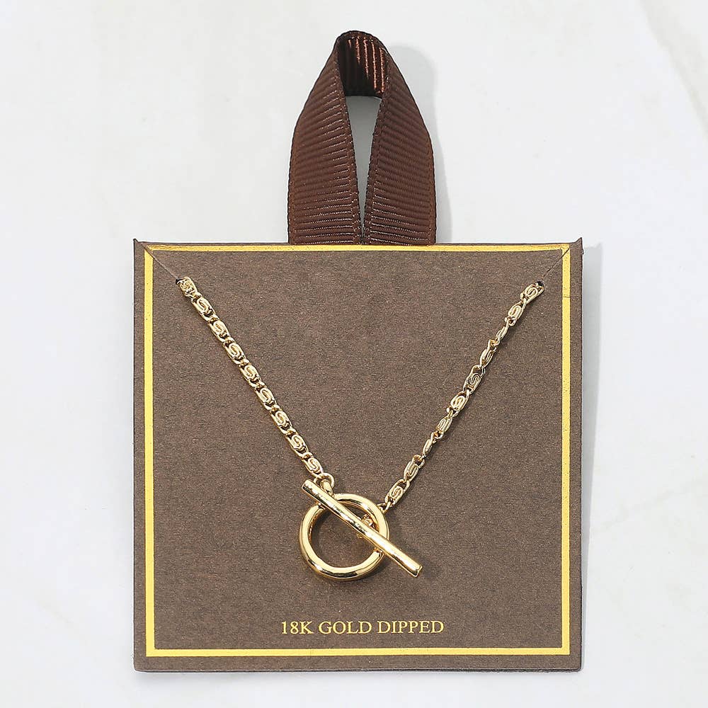 18K Gold Dipped Toggle Pendant Necklace: Rhodium