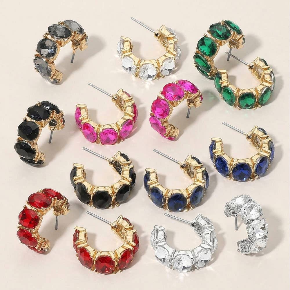 J8. Oval Stone Cluster Hoop Earrings