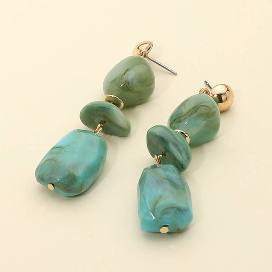 Geometric Chunky Marbled Resin Pebble Drop Earrings: Turquoise