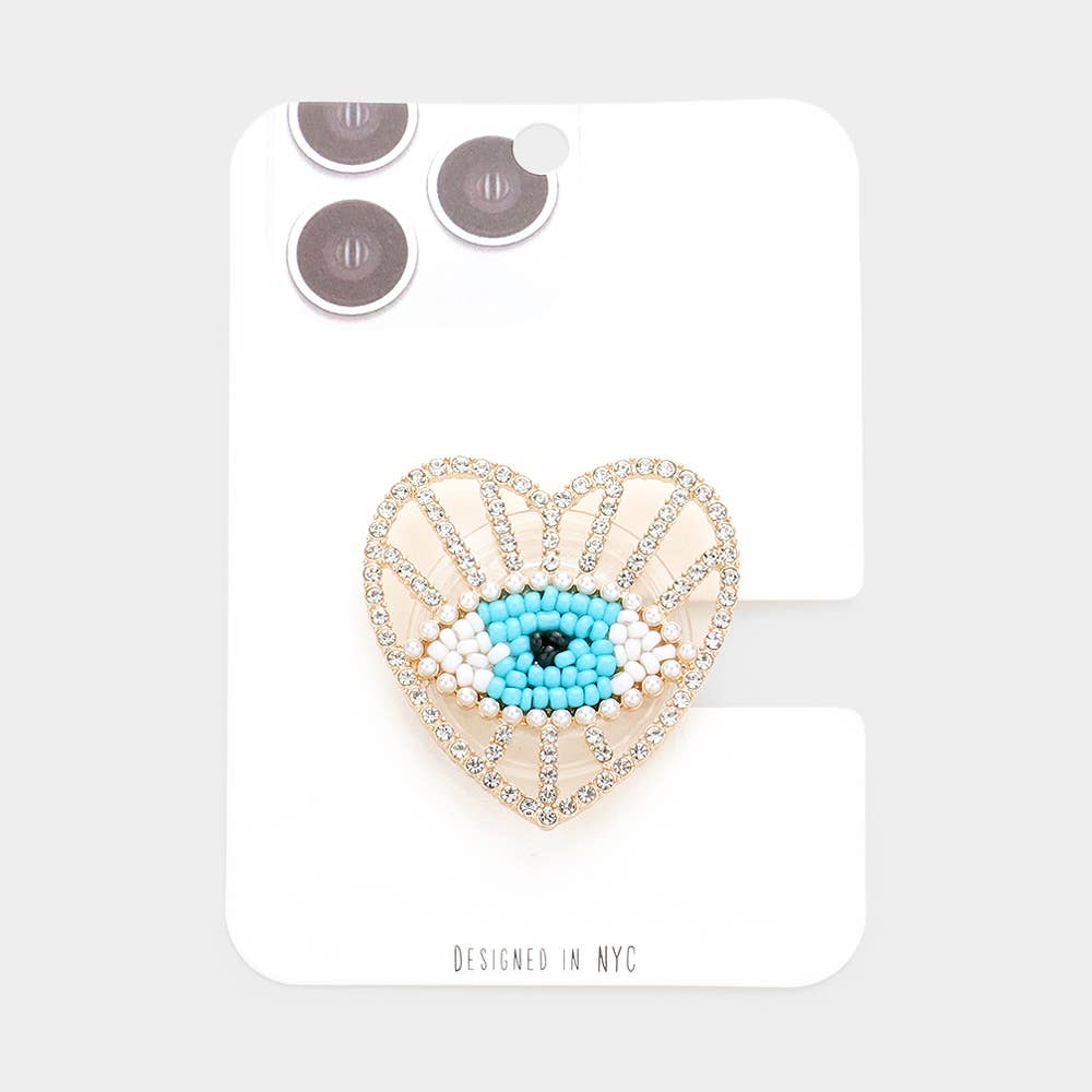 Evil Eye Centered Heart Adhesive Phone Grip and Stand