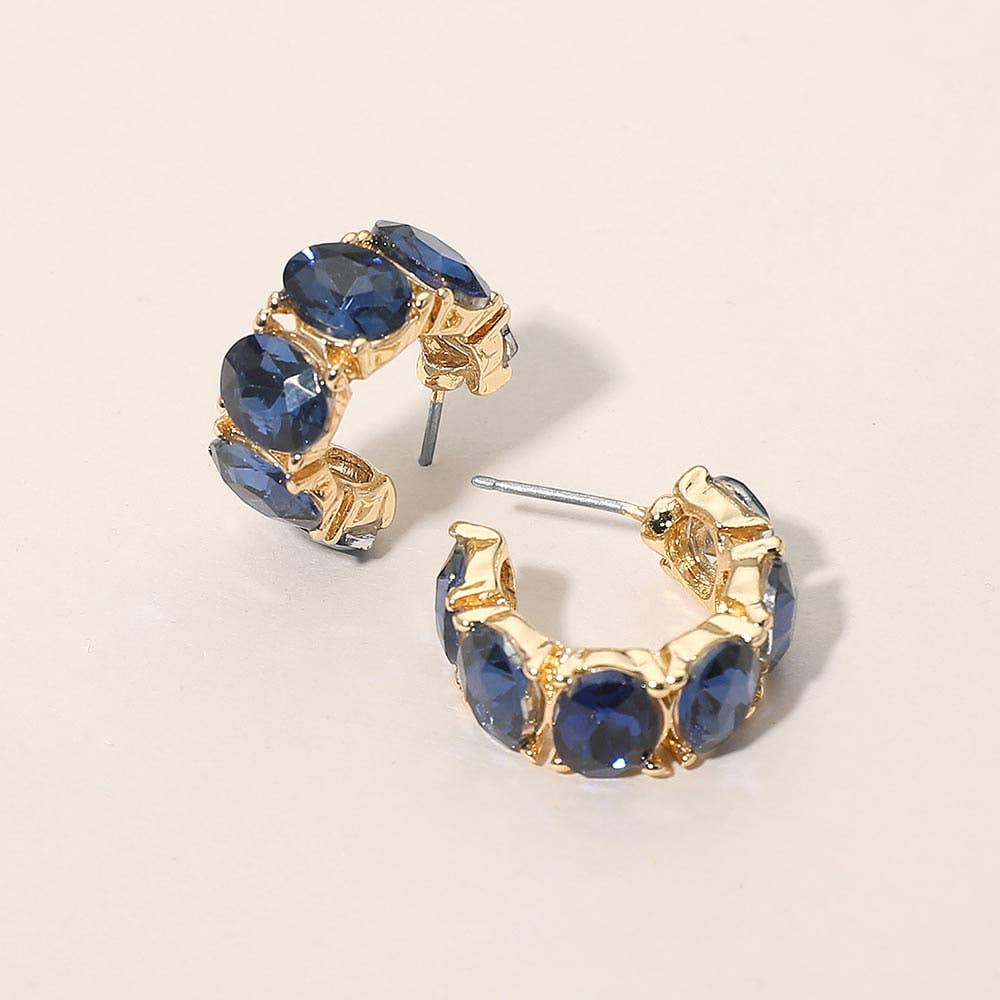J8. Oval Stone Cluster Hoop Earrings