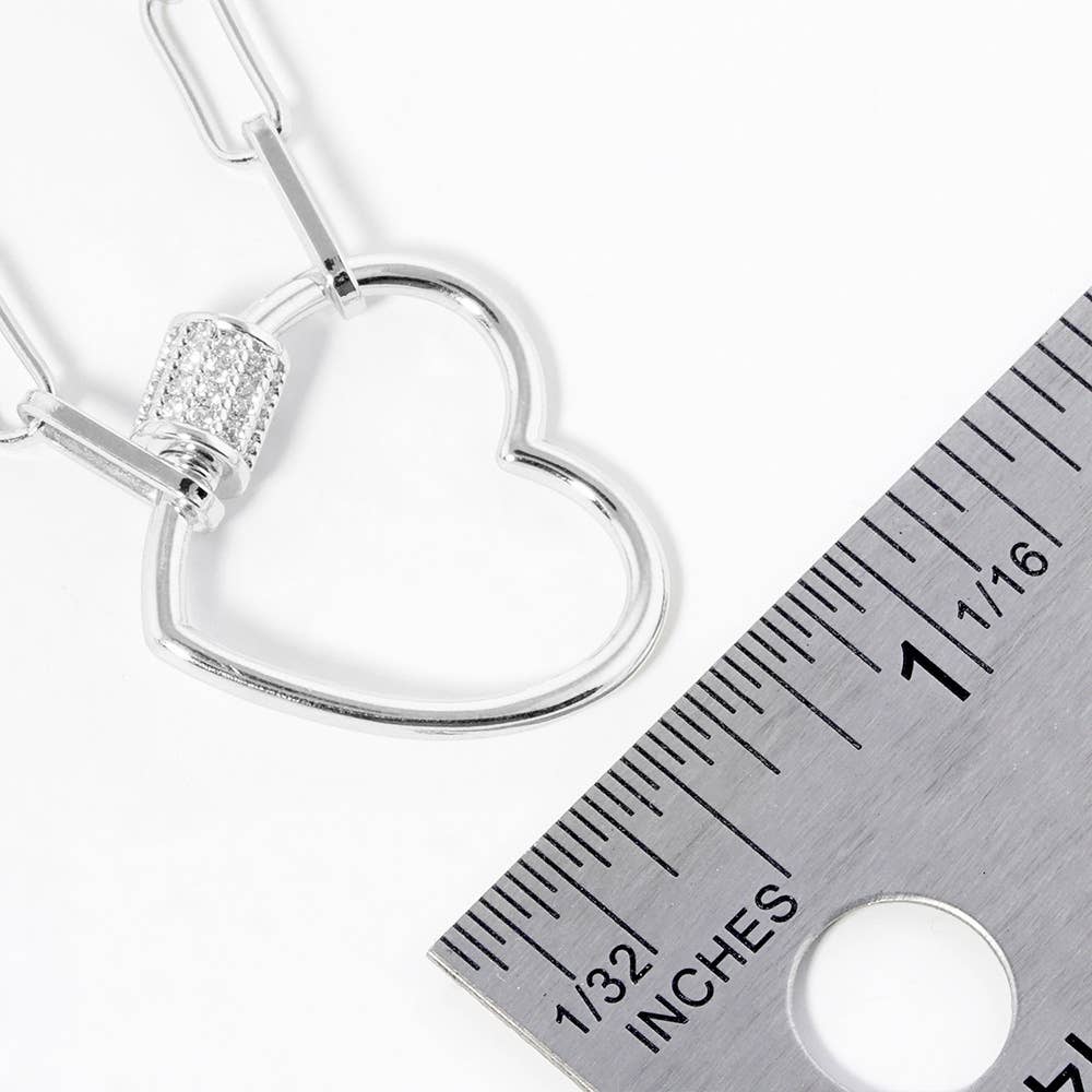 Gold Dipped CZ Open Heart Carabiner Pendant Chain Necklace: Yellow Gold