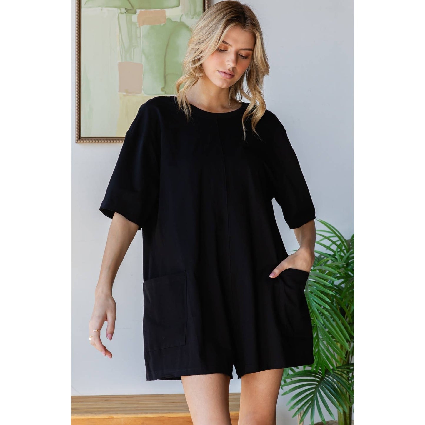 Short Sleeve Knit Open Back Romper