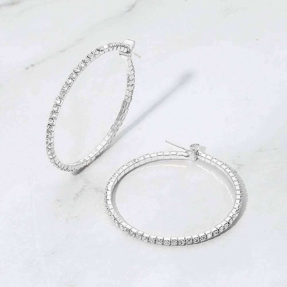 40mm Rhinestone Paved Hoop Earrings: Clear,Gold