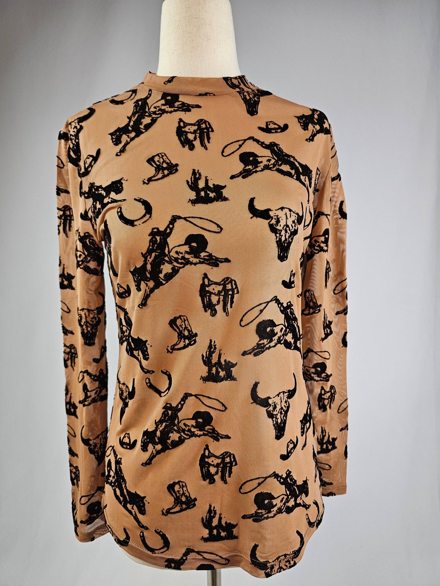 TZ103 Cowboy Velvet Mesh Top