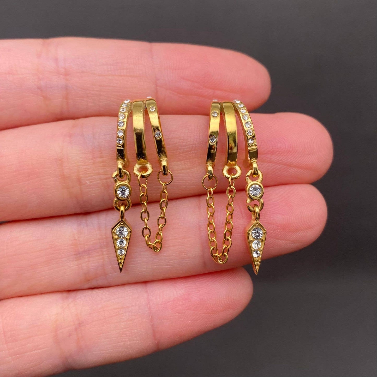 M11. Zircon Fringe 18K Gold Plated Stud Earrings