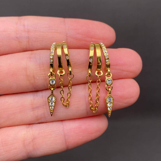 M11. Zircon Fringe 18K Gold Plated Stud Earrings