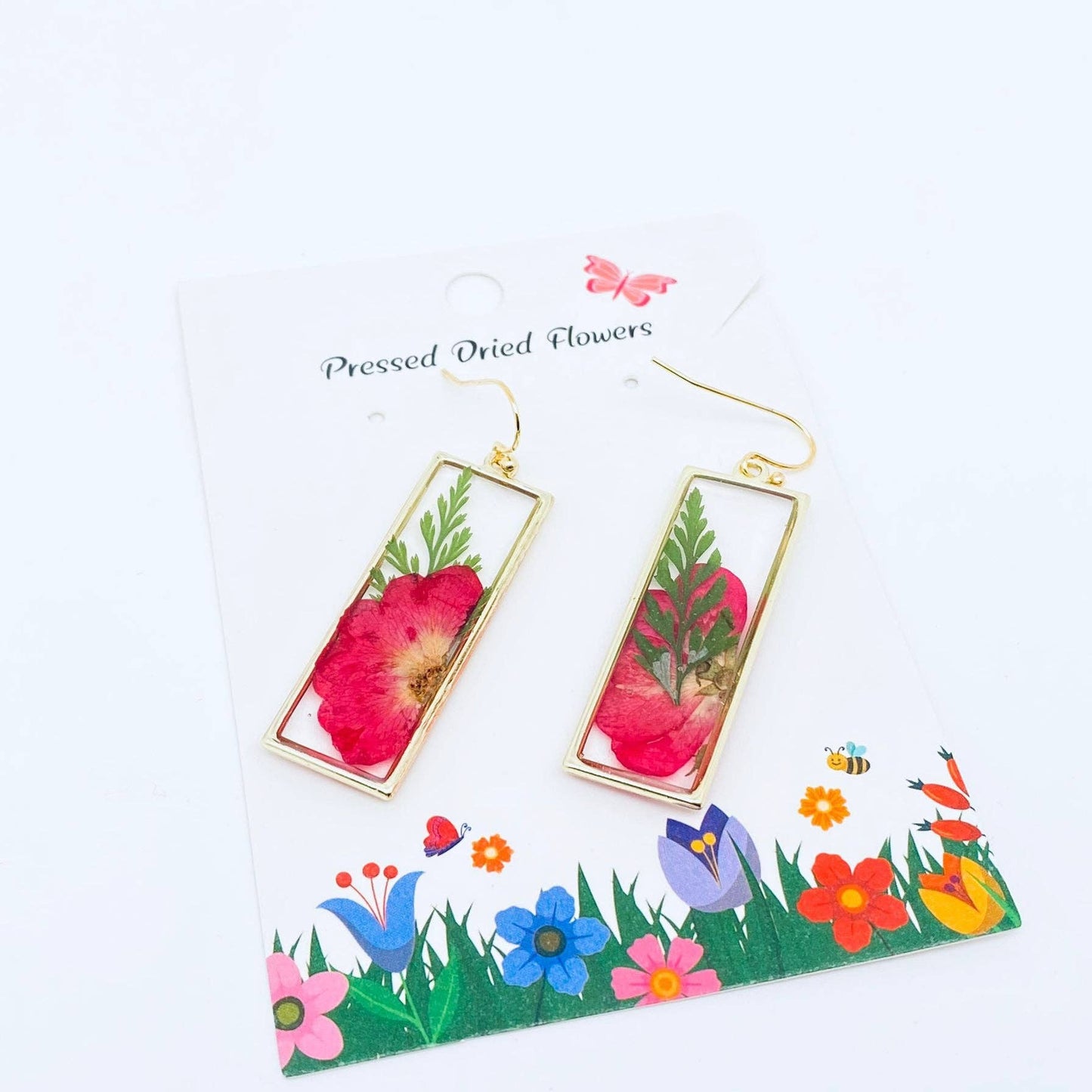 Rose & Ferns Genuine Dried Flowers Rectangular Earrings -PDF