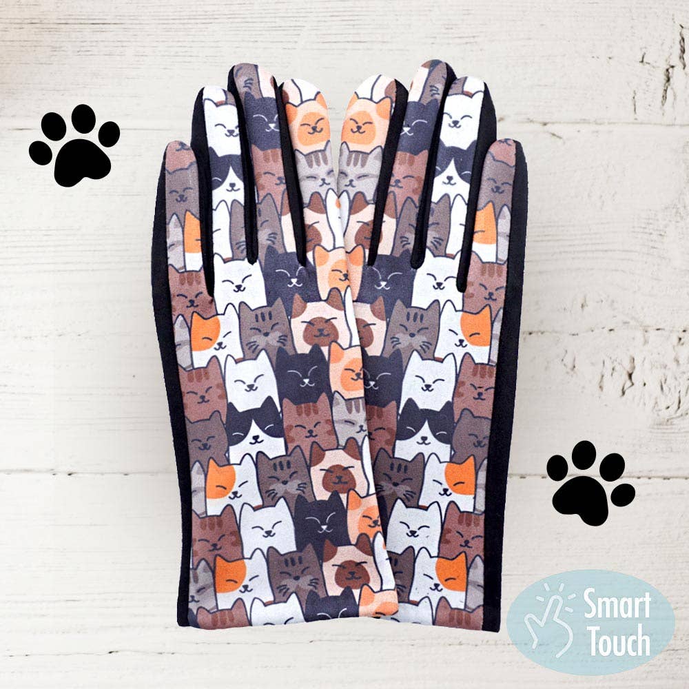 Dog Pattern Printed Smart Touch Gloves: 3-GRY-MT