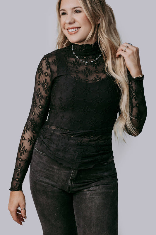 MK706 Embroidery Lace Top -Black