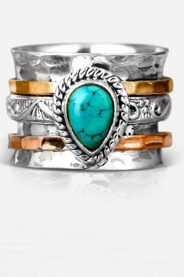 Teardrop Natural Stone Ring | 40R116: TURQ