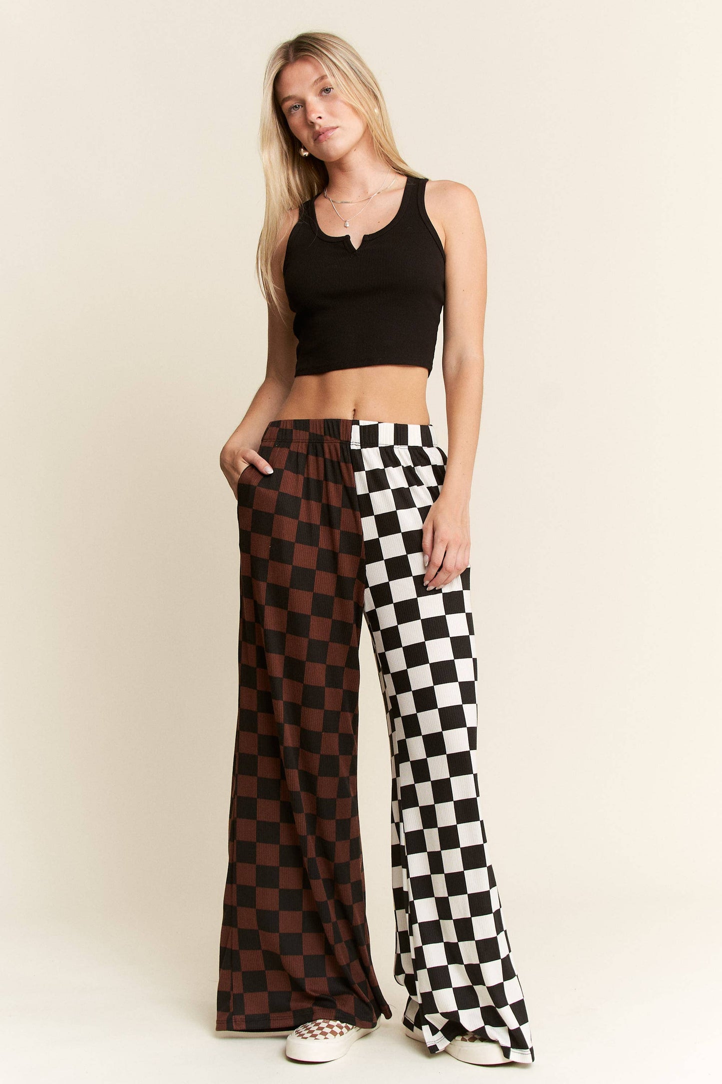 SPLIT DECISION CHECKERED PANTS: Brown/Black / XL