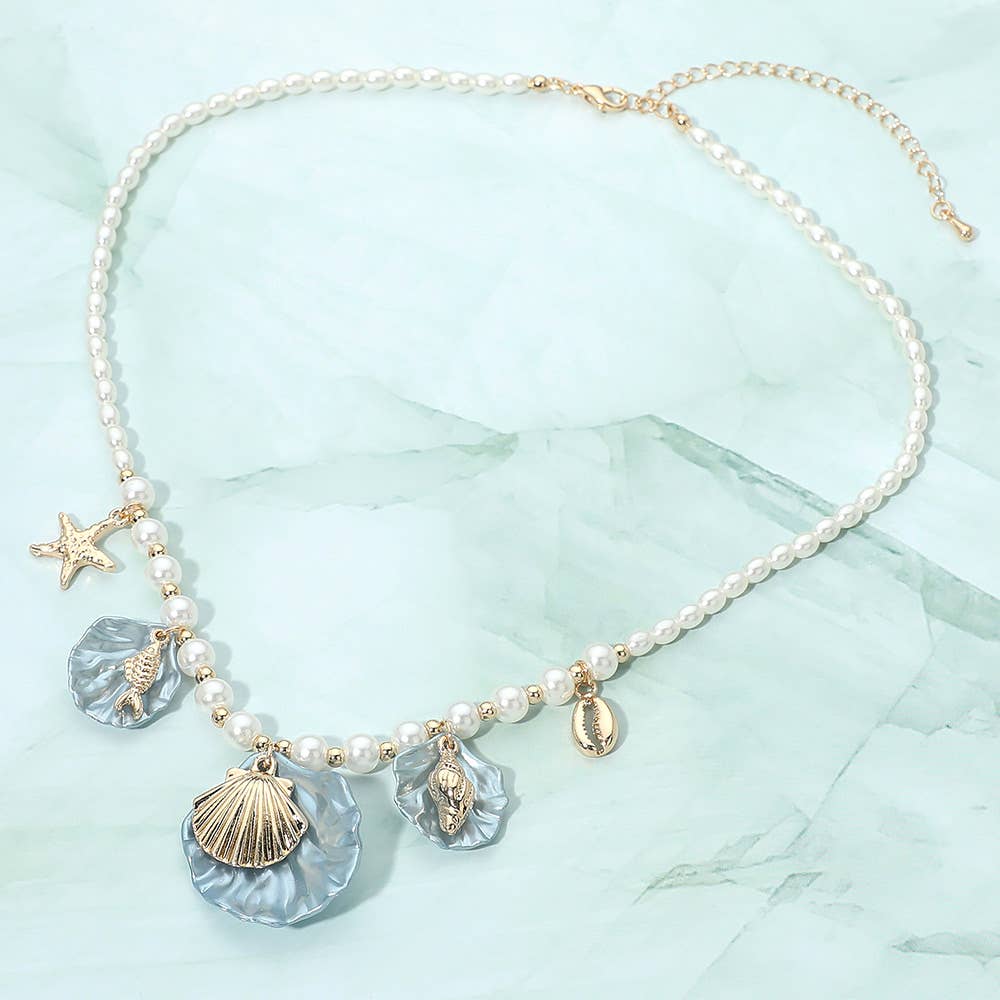 J16. Seashell Ocean Themed Charm Necklace
