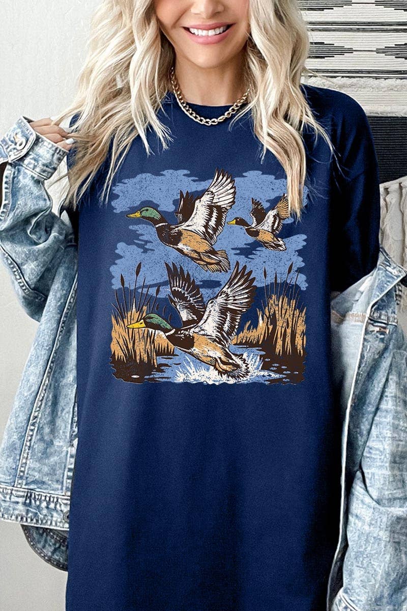 Flying Mallard Ducks Graphic Heavy Cotton Tee