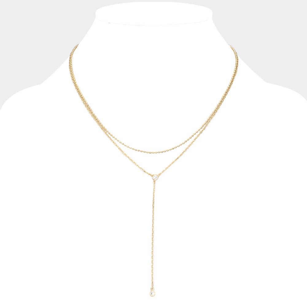 Dropped Round Stone Double Layered Y Necklace