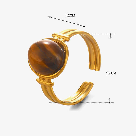 18K STAINLESS STEEL TARNISH FREE STONE RING | 40R121: TIGER EYE