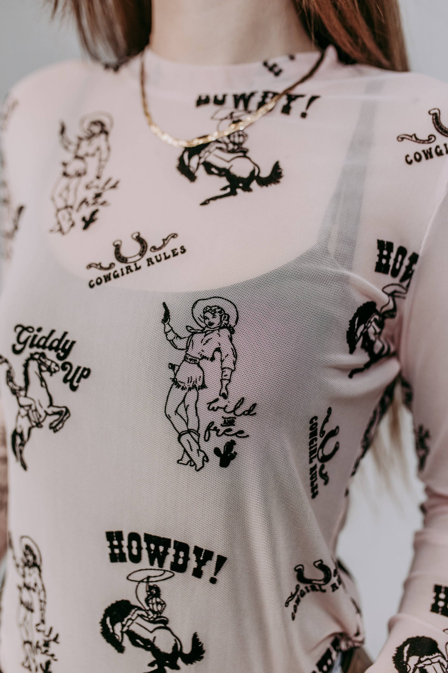 MK727 Giddy Up Velvet Mesh Top