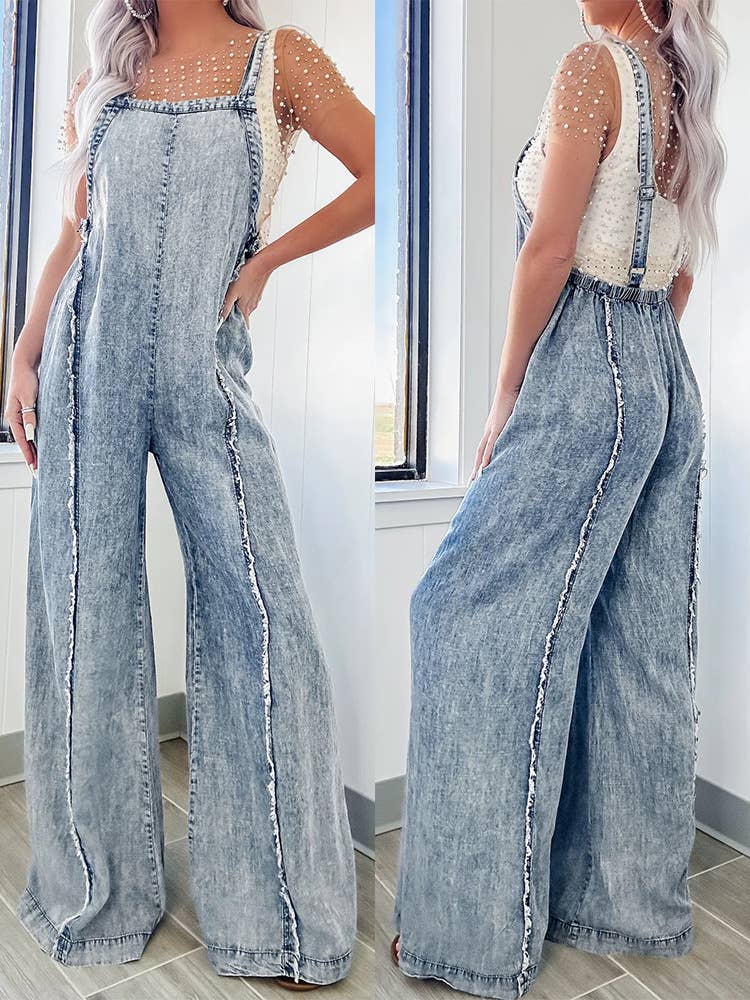 Washed Raw Wide Leg Jumpsuit
