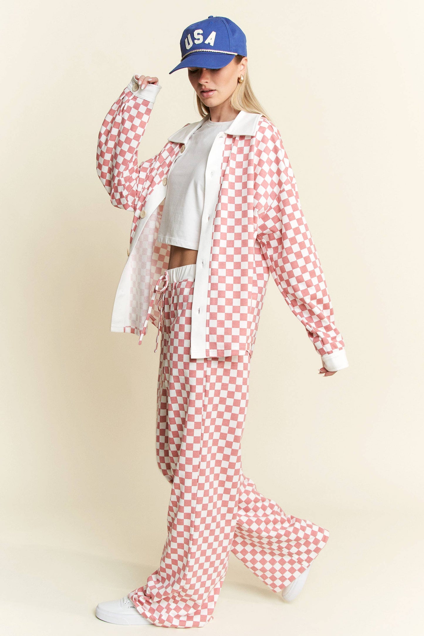 CHECKERED COLLARED BUTTON DOWN OVERSIZED TOP JJT6371