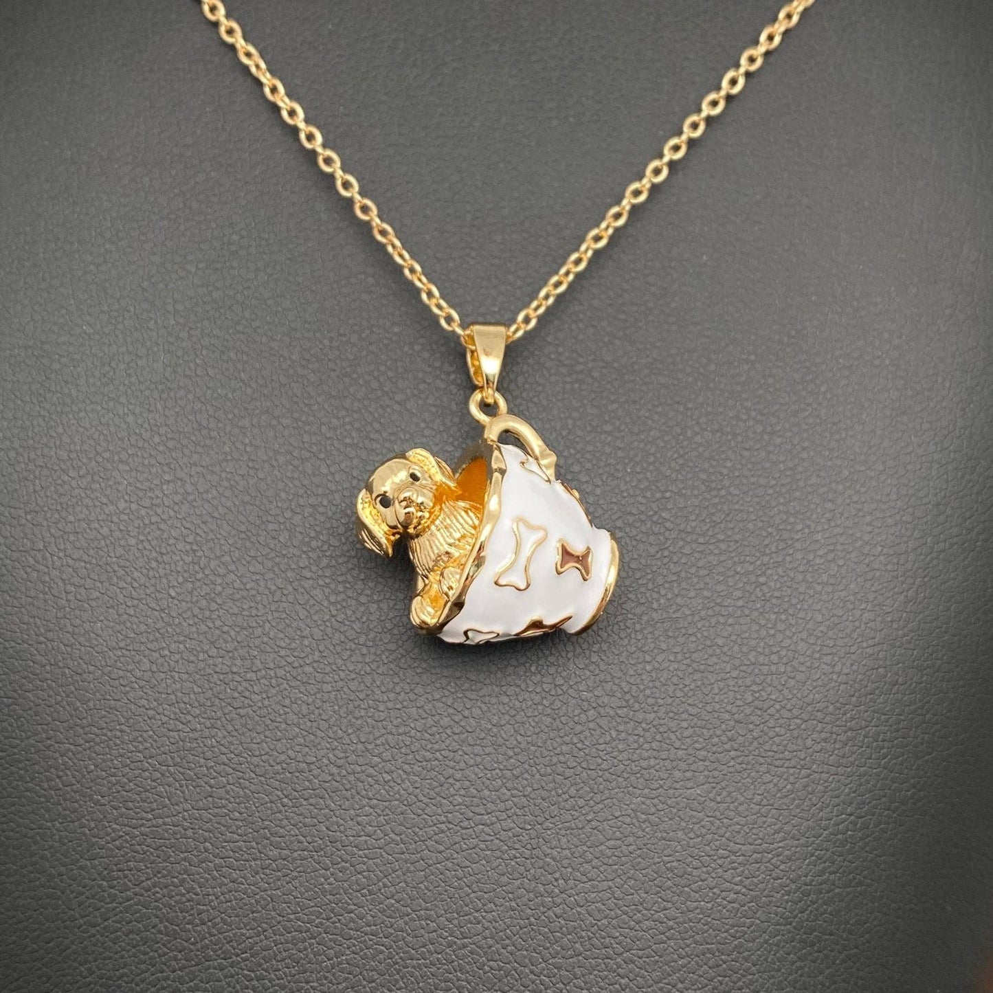 M34. Small Animals In A Teacup Charm Necklace