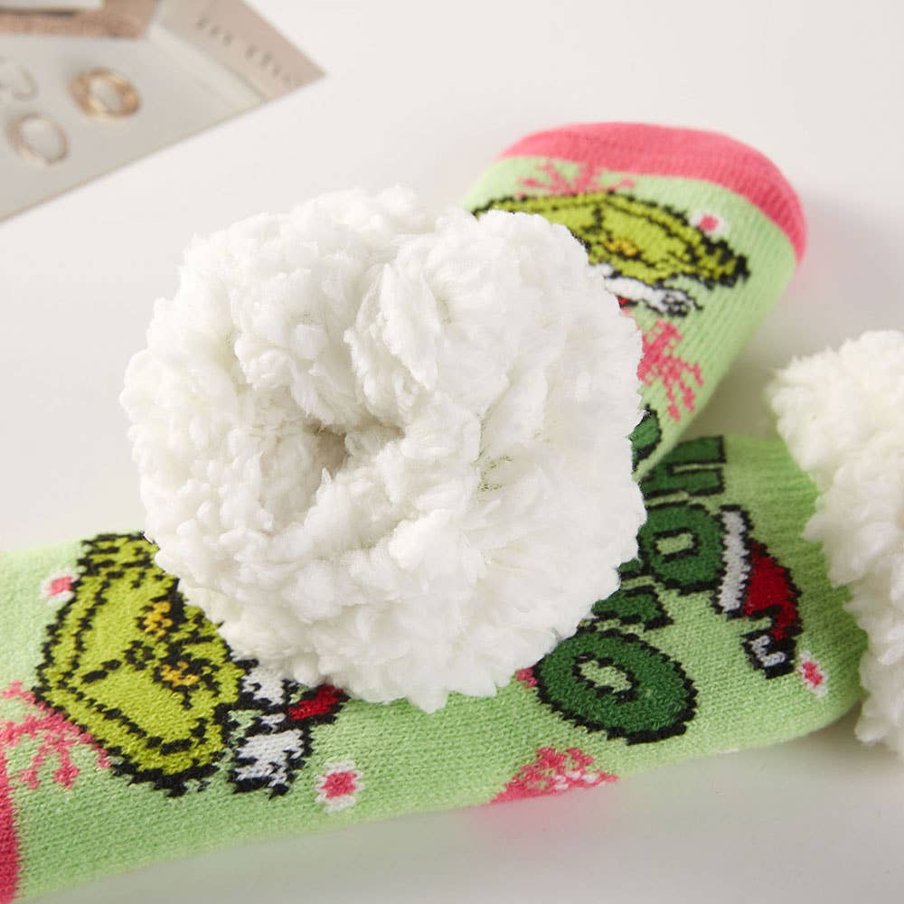 6Pairs - Kids Holiday Grinch Fuzzy Winter Socks Set