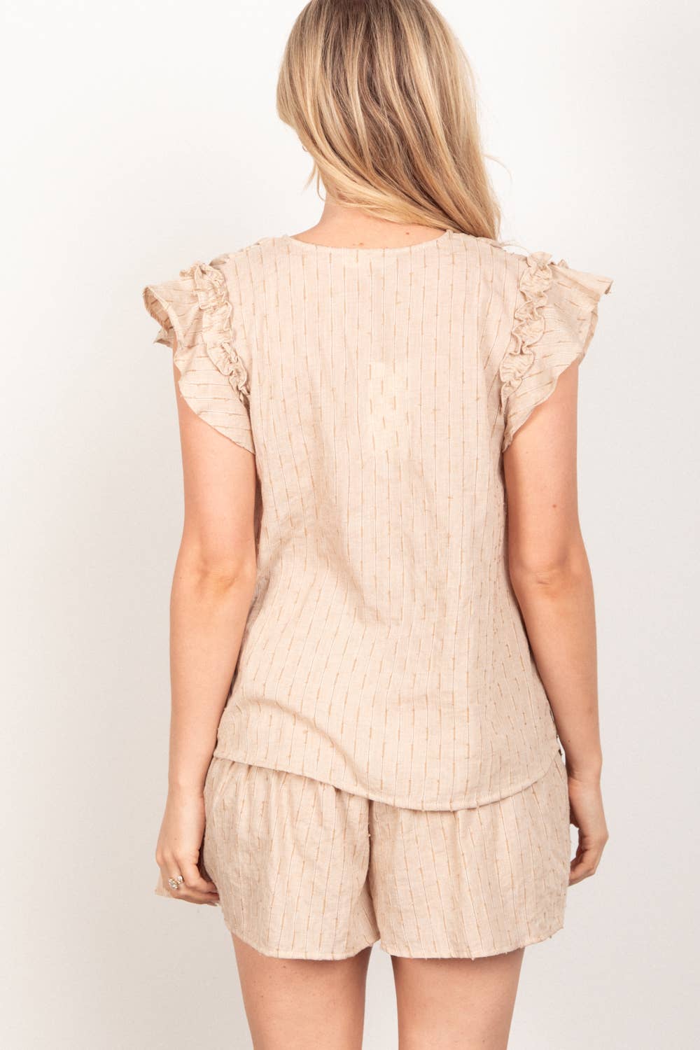 NT11539SET-Solid Cotton Woven Cute Top & Shorts Set
