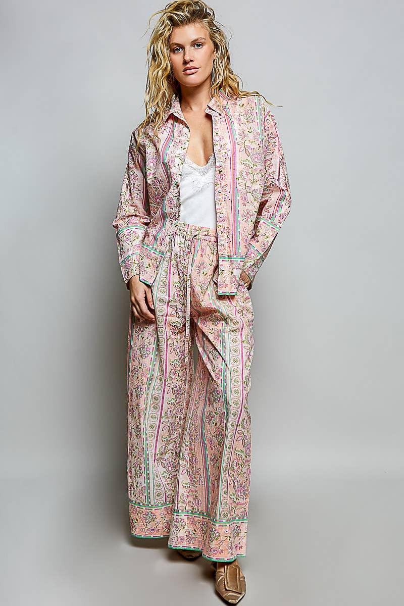Vintage Floral Block Print Button-Down Shirt