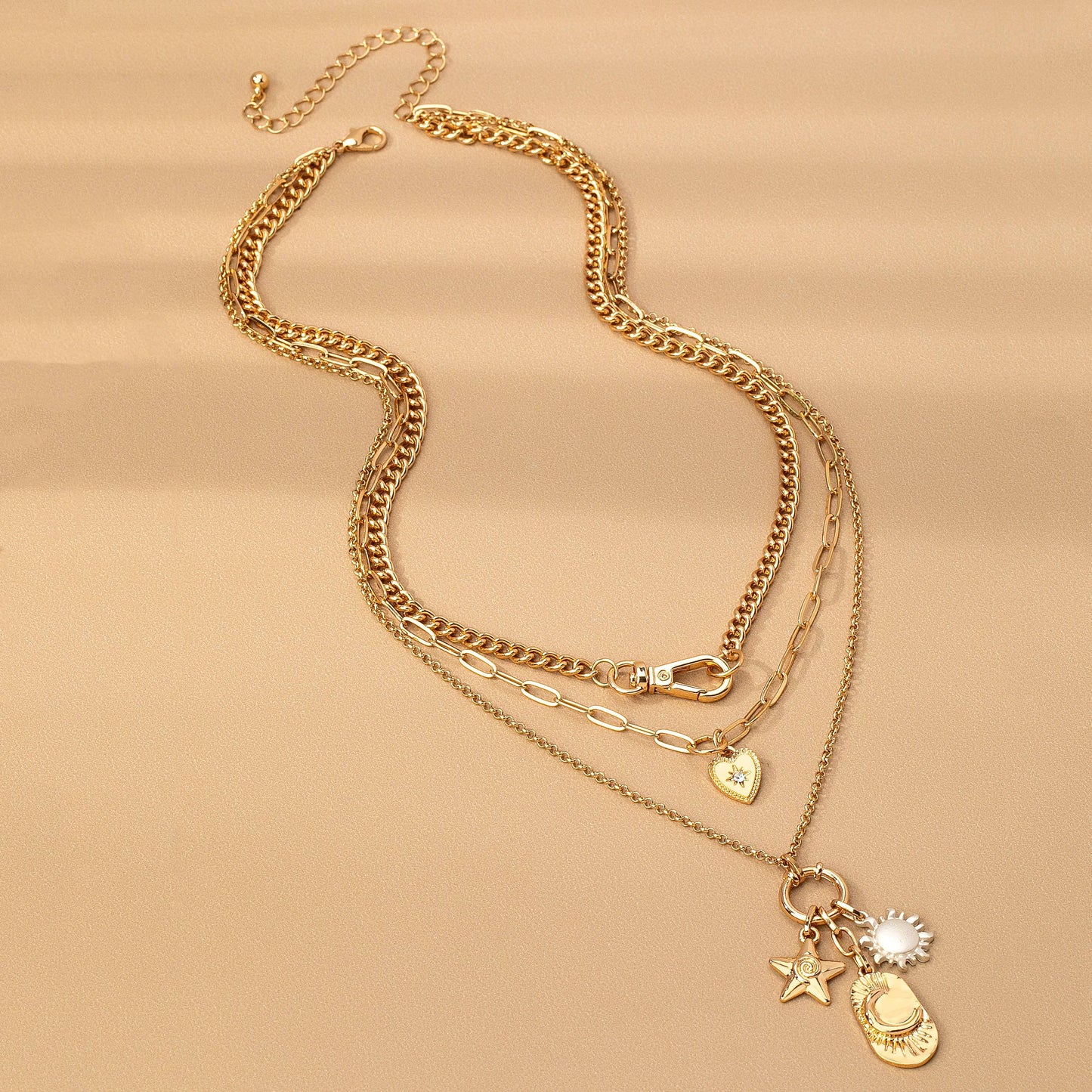 J26. MULTI LAYER CELESTIAL STAR MOON CHARM NECKLACE