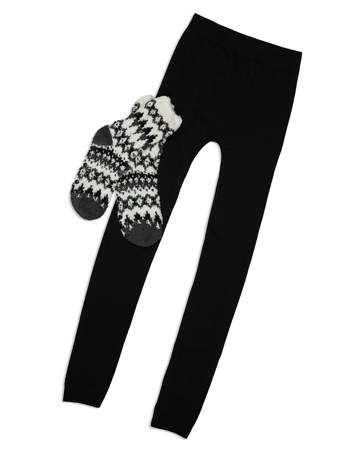 MeMoi Black & White Diamond Cozy Sock & Legging Set