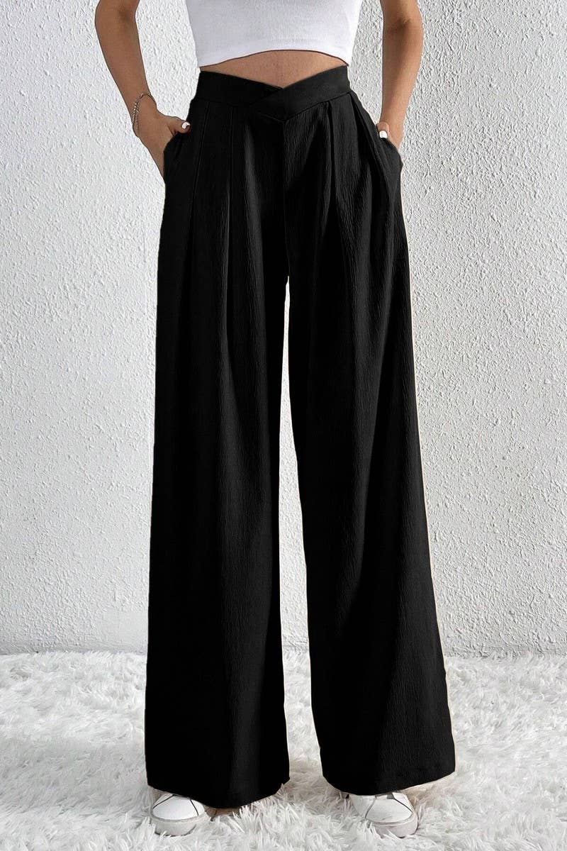 PLEATED CASUAL WIDE LEG LOOSE PANTS