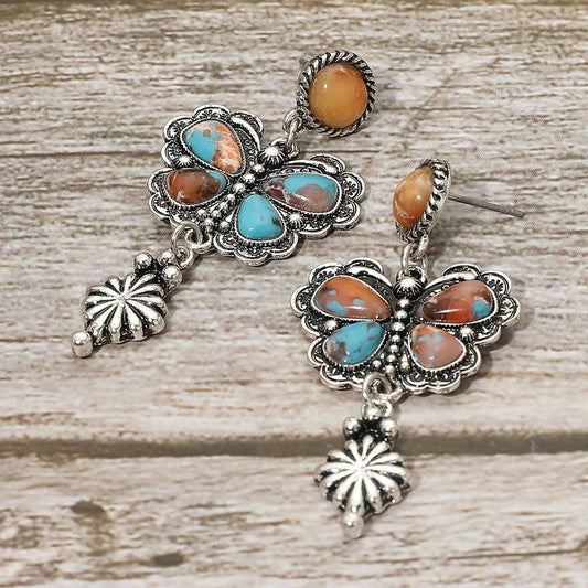 Vintage Boho Western Butterfly Drop Earrings