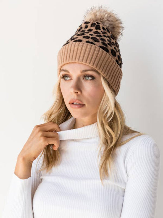 BN1027 Megan Leopard Beanie w/ Pom Pom