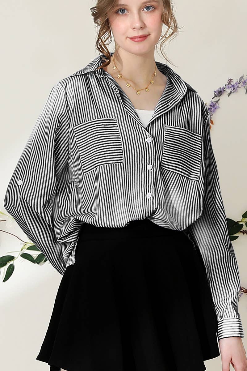 Striped Button Down Long Sleeve Collared Shirts