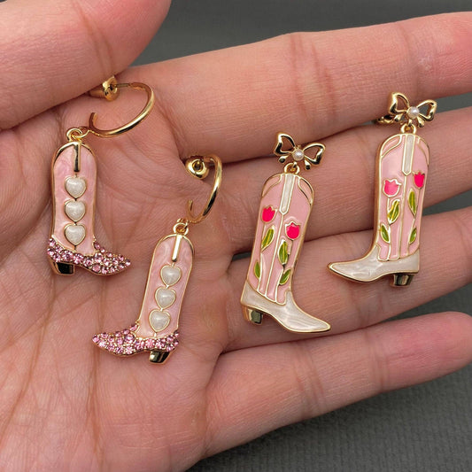Western Style Enamel Boots Charm Post Earrings - WJ