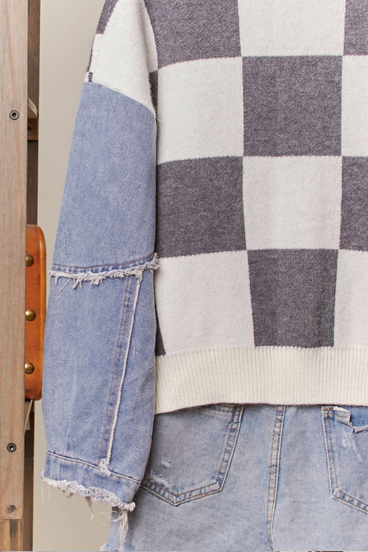 Checker Plaid Cardigan: Charcoal / L