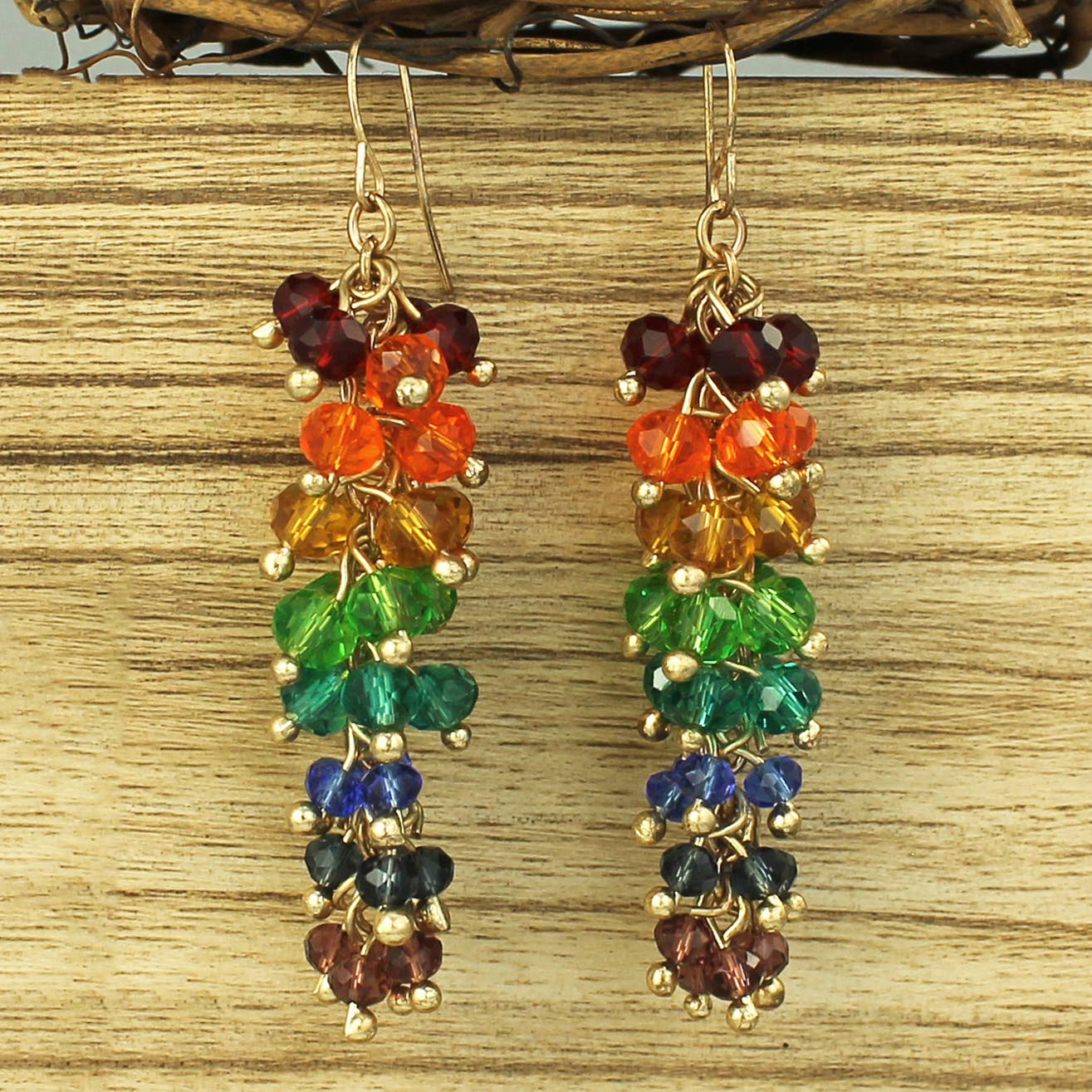Rainbow Bead Cluster Drop Earrings
