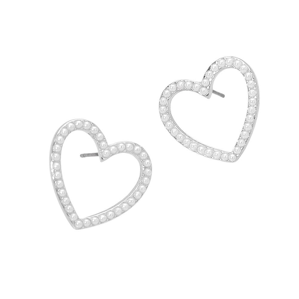 Pearl Trim Open Heart Stud Earrings