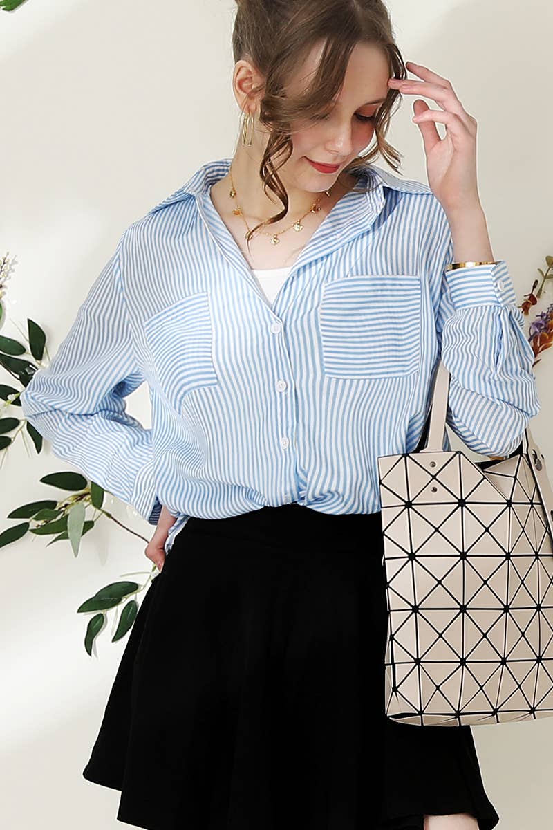 Striped Button Down Long Sleeve Collared Shirts