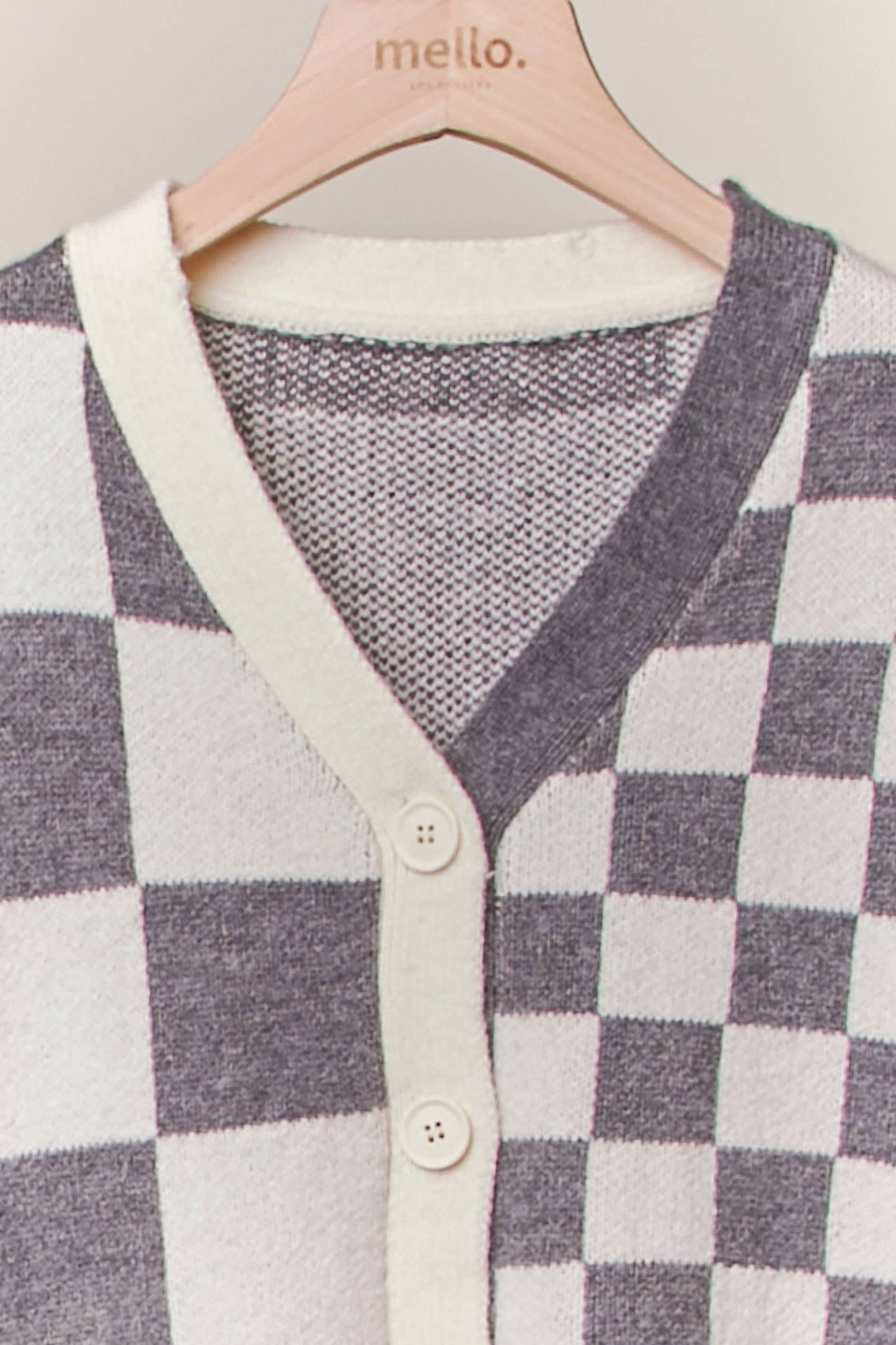 Checker Plaid Cardigan: Charcoal / L