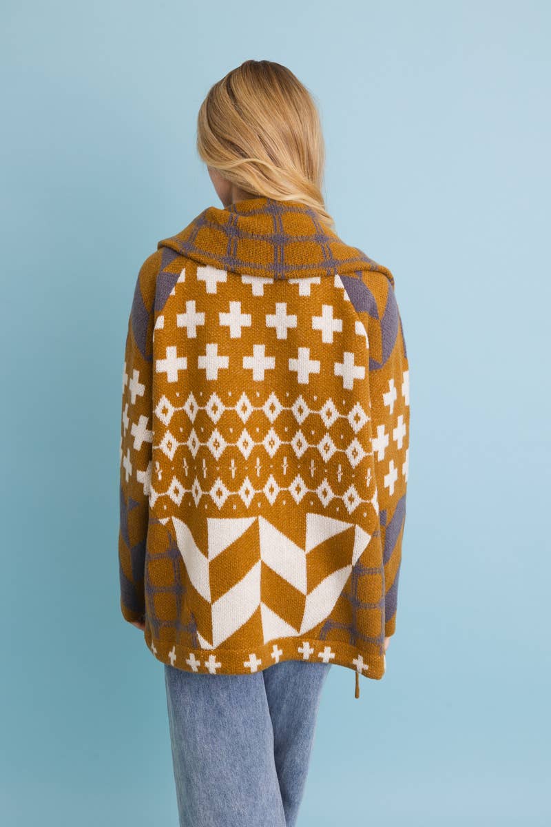 Sierra Spirit Geometric Street Style Knit Cardigan: Black
